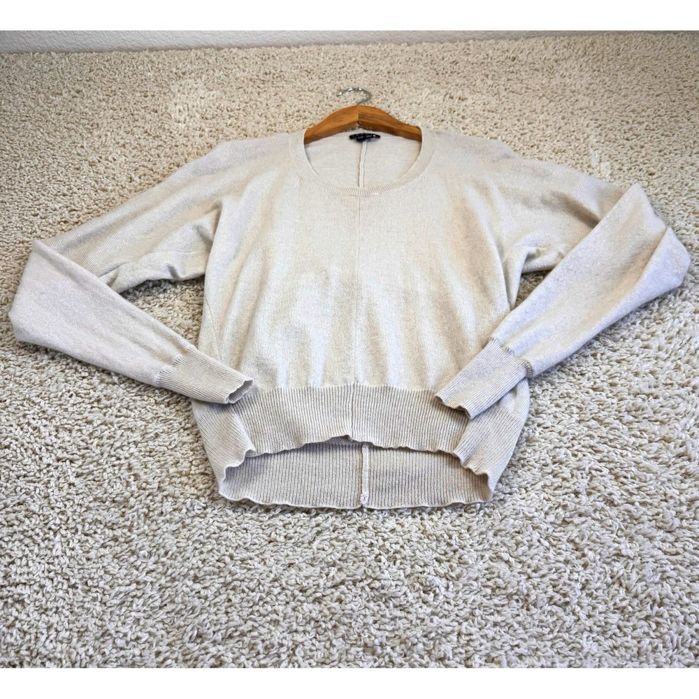 Theory Women's P/TP Petite 100% Cashmere Sweater Ivory Cream Hi Low Hem